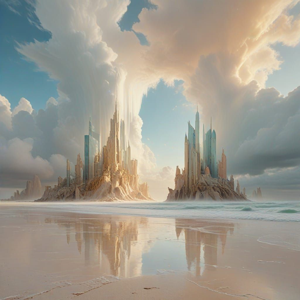 Dreamlike Cityscape Unfolds on a Heavenly Beach
