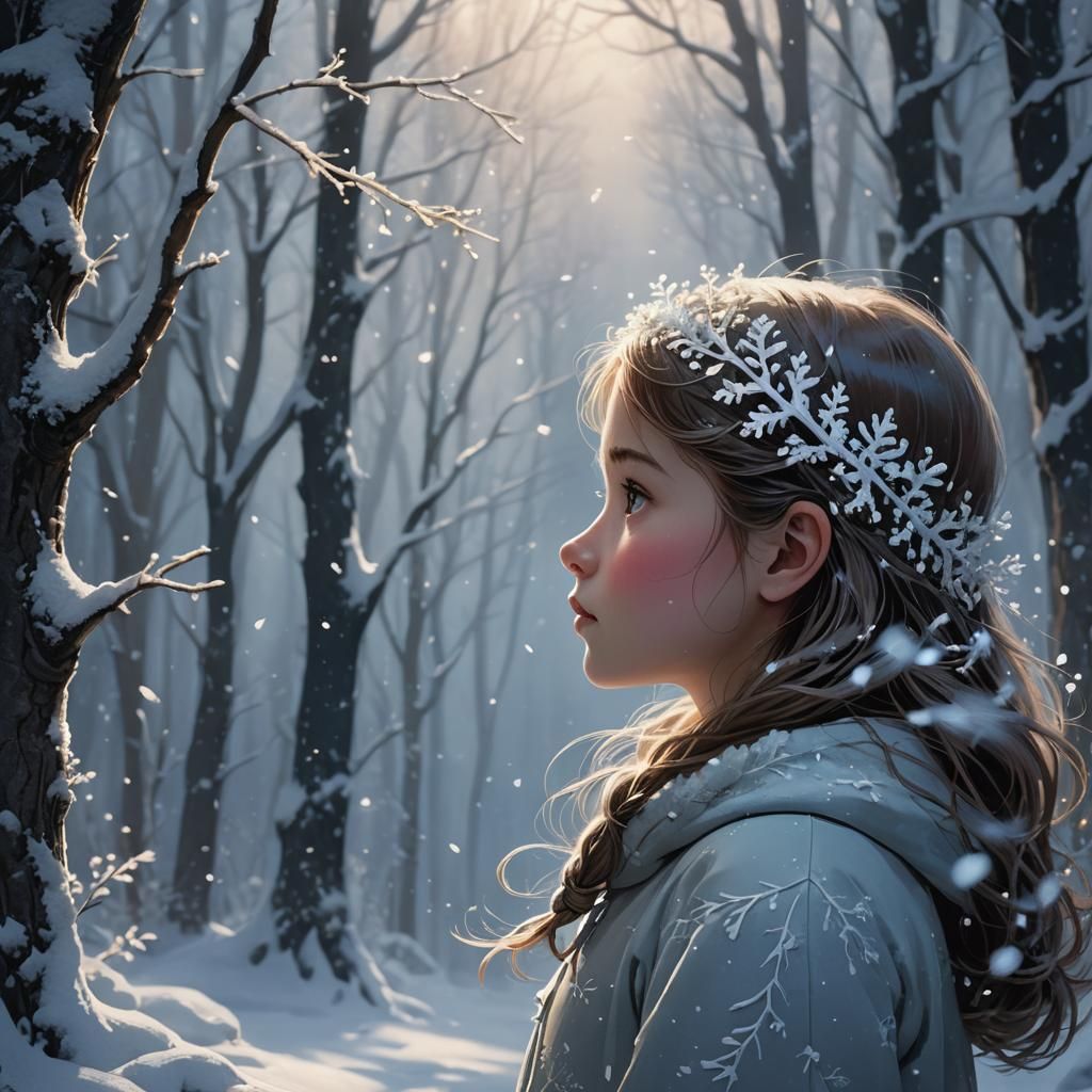 Enchanted Winter: Dreamy Profile in Snow-Covered Forest