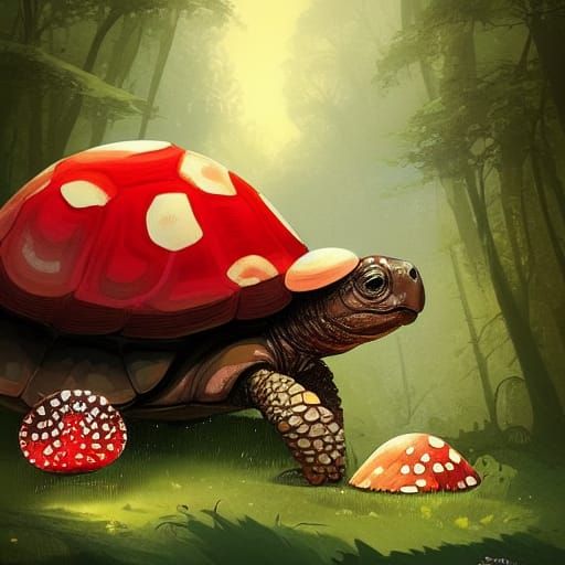 Mushroom Shell Tortoise in Enchanted Forest