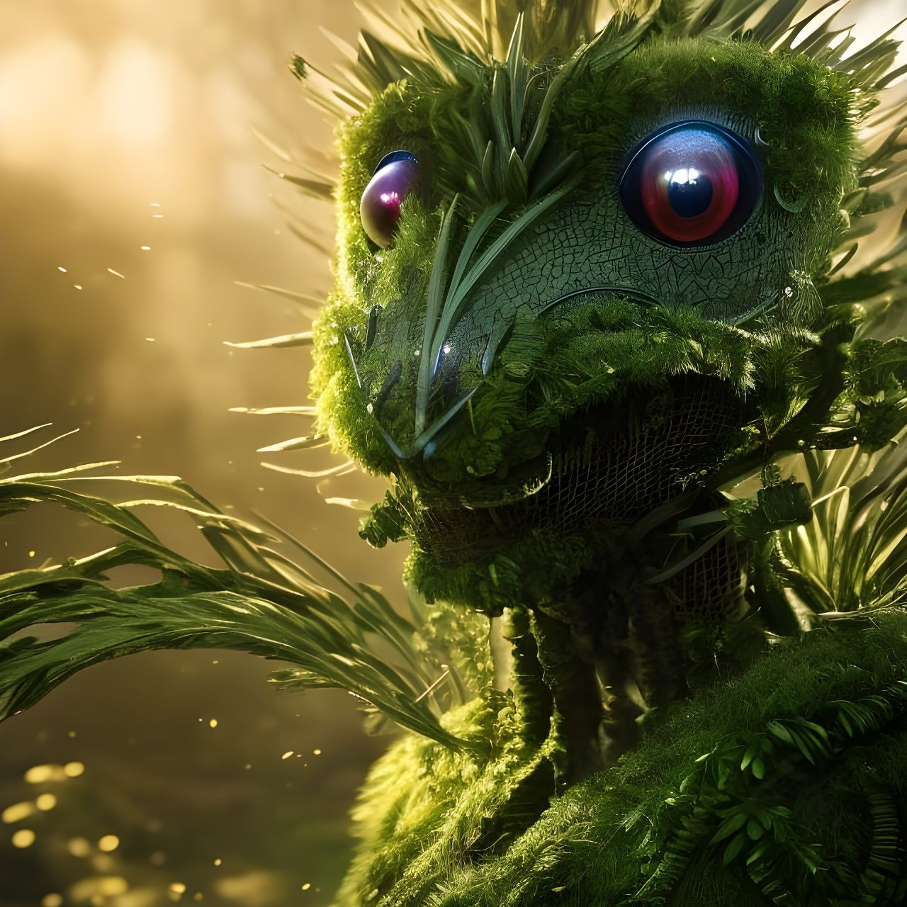 Lizard-Green Warlock Droid on Futuristic Street