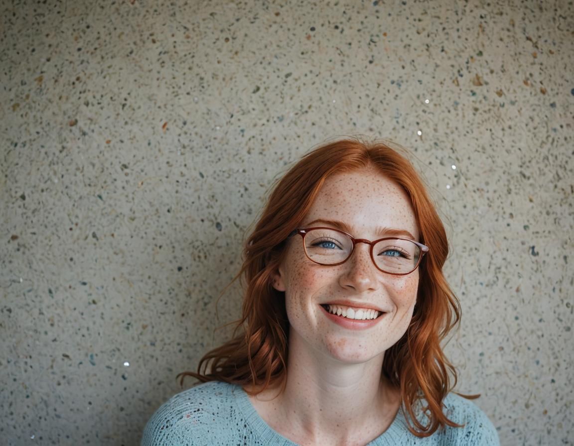 Beautiful Redhead with Freckles and Sparkling Blue Eyes