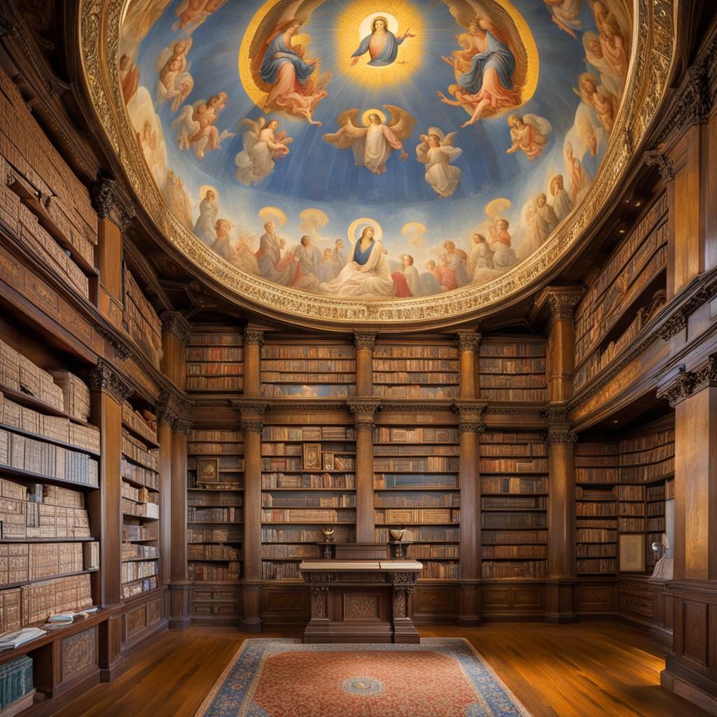 Majestic Library with Celestial Mural