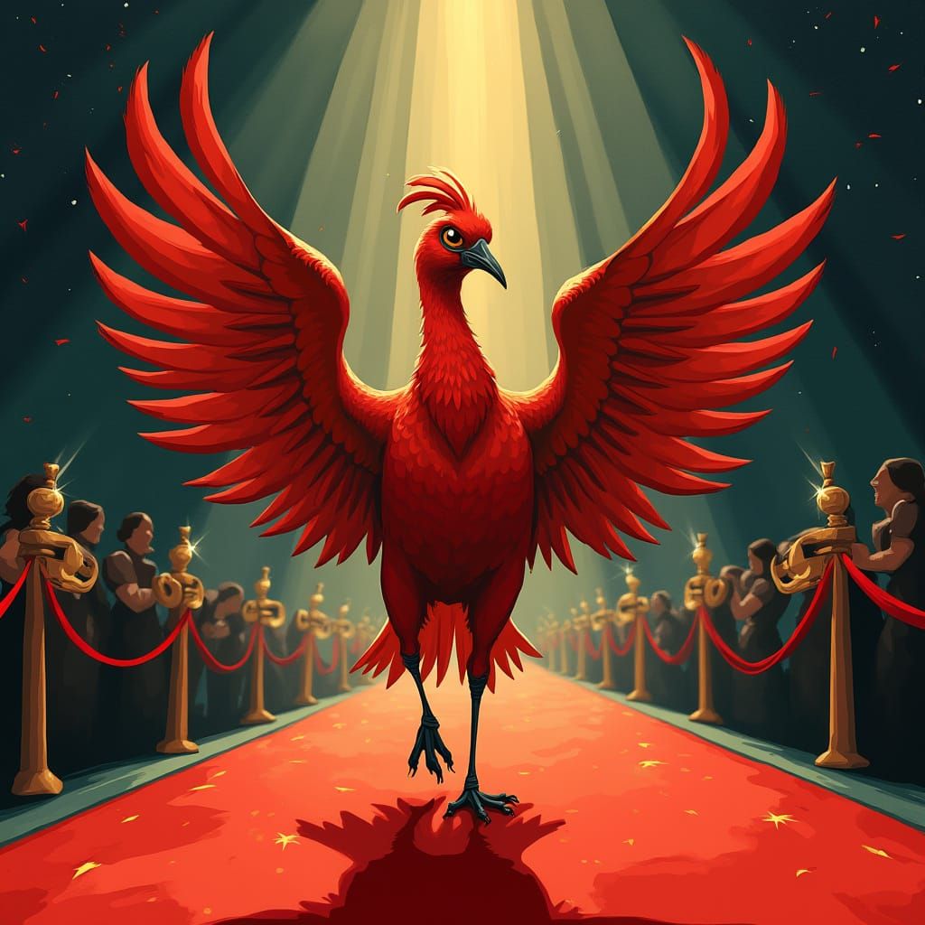 Liver Bird Struts on Red Carpet in Art Deco Style