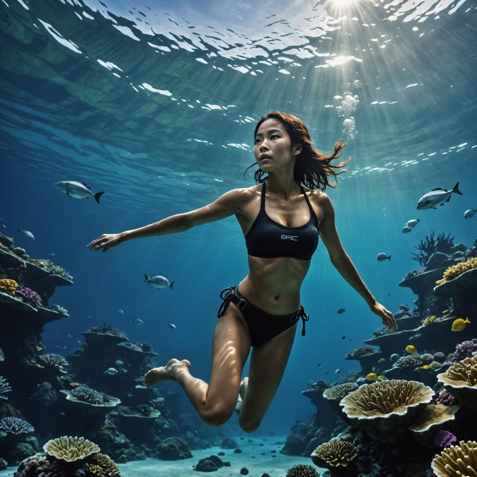 Bikini Clad Woman Freediving: Digital Matte Painting