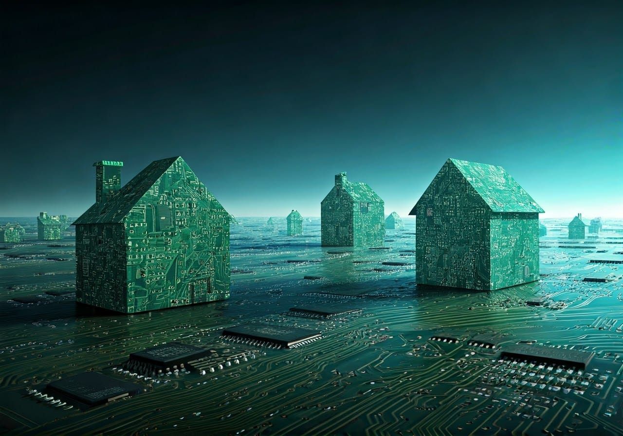 Surreal Circuit Board Cityscape in Digital Art