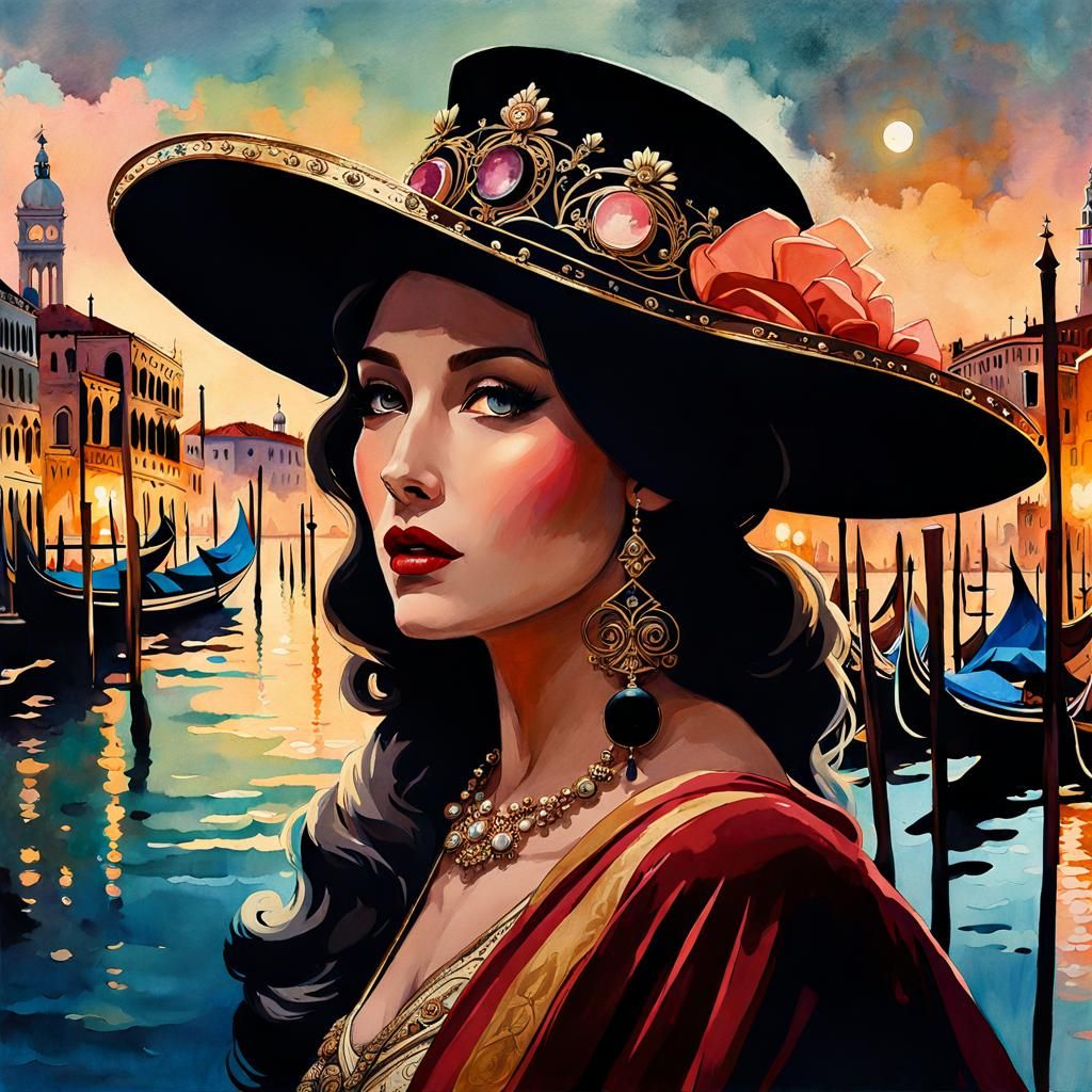 Venice Night Fantasy in Art Deco Style