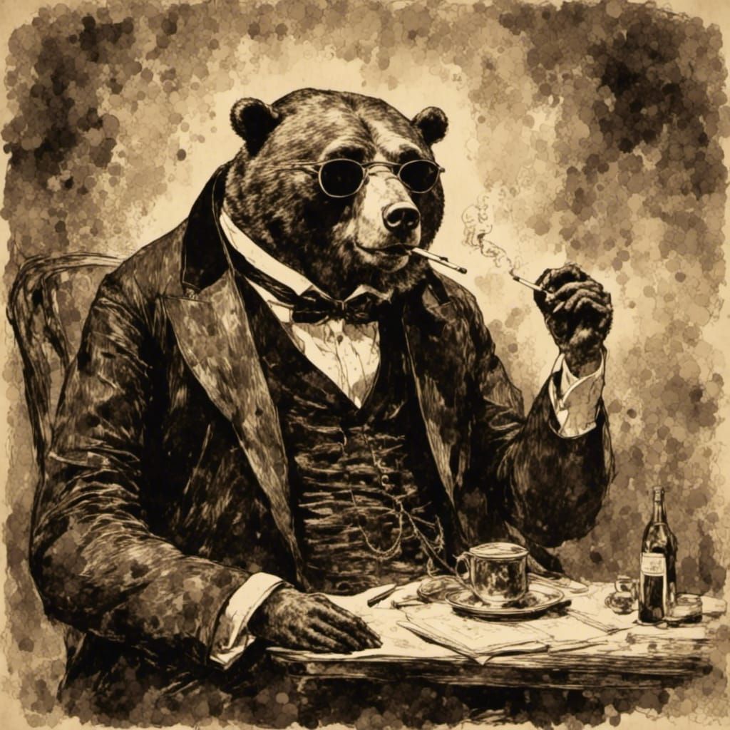 Impressionistic Bear Smoking with Sunglasses