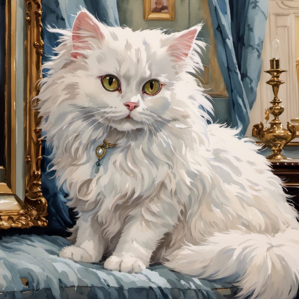 Victorian Cat Portrait in Oil Painting Style