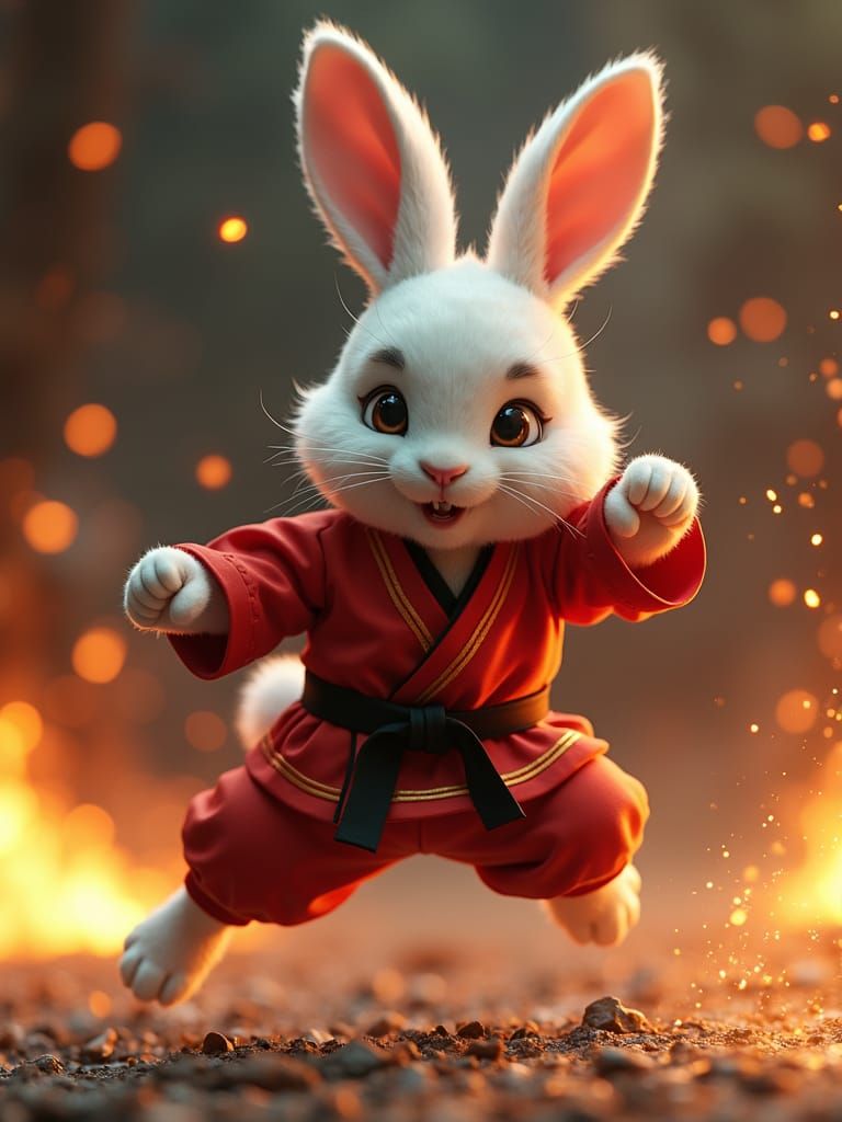 Kung-Fu Bunny Performing a Jumping Kick