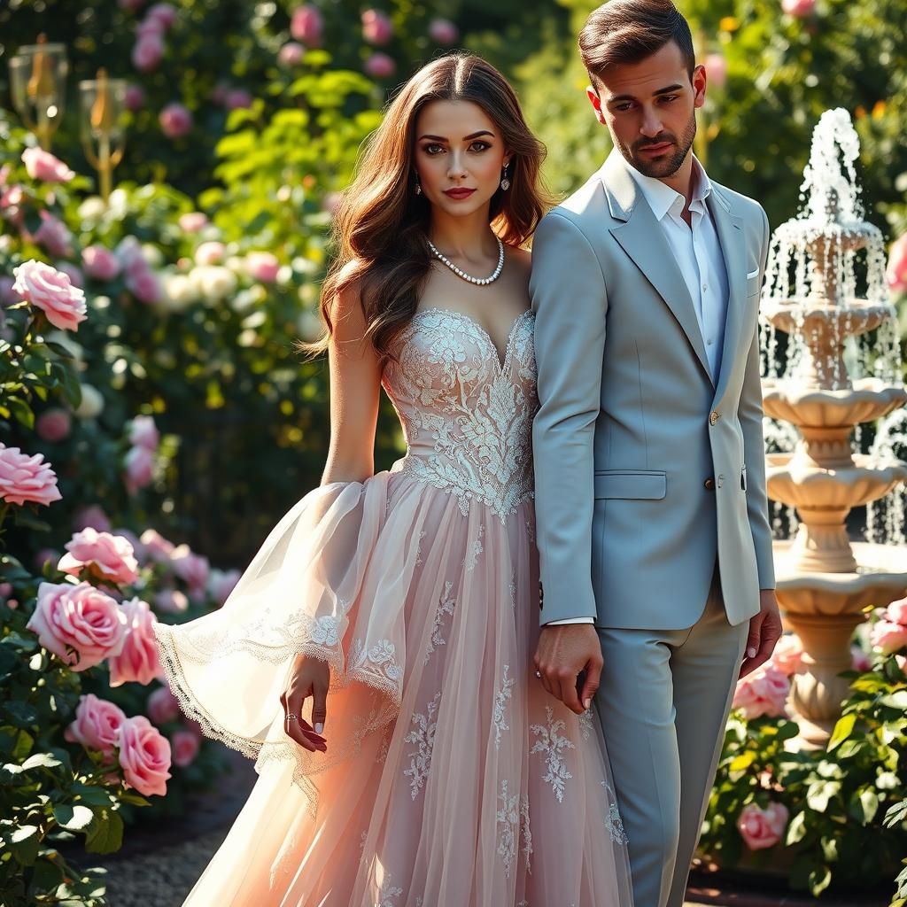 Elegant Woman Takes Hand in Lush Garden