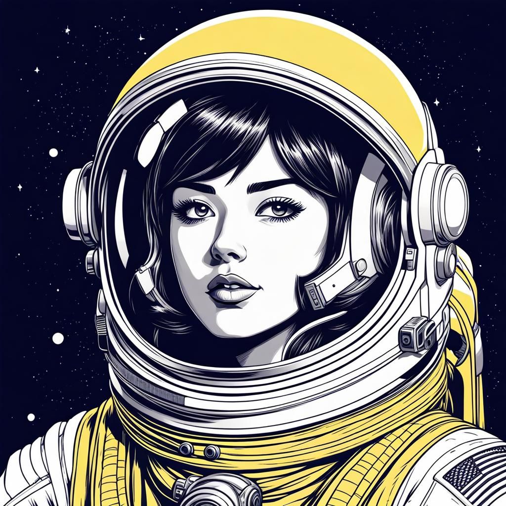 Attractive Astronaut in Manga-Inspired Black and White Sketc...