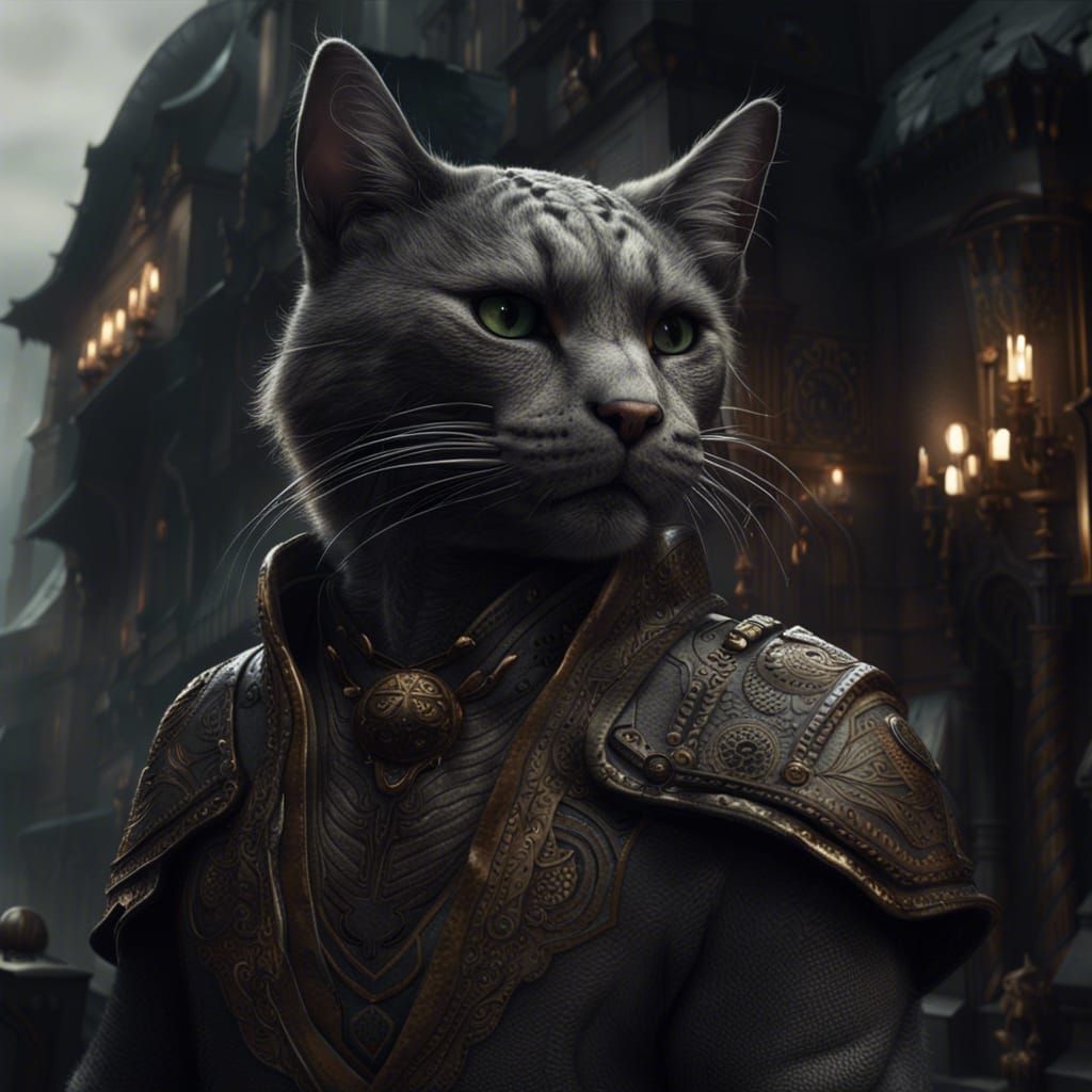 Dramatic Digital Painting of a Dark Grey Tabaxi