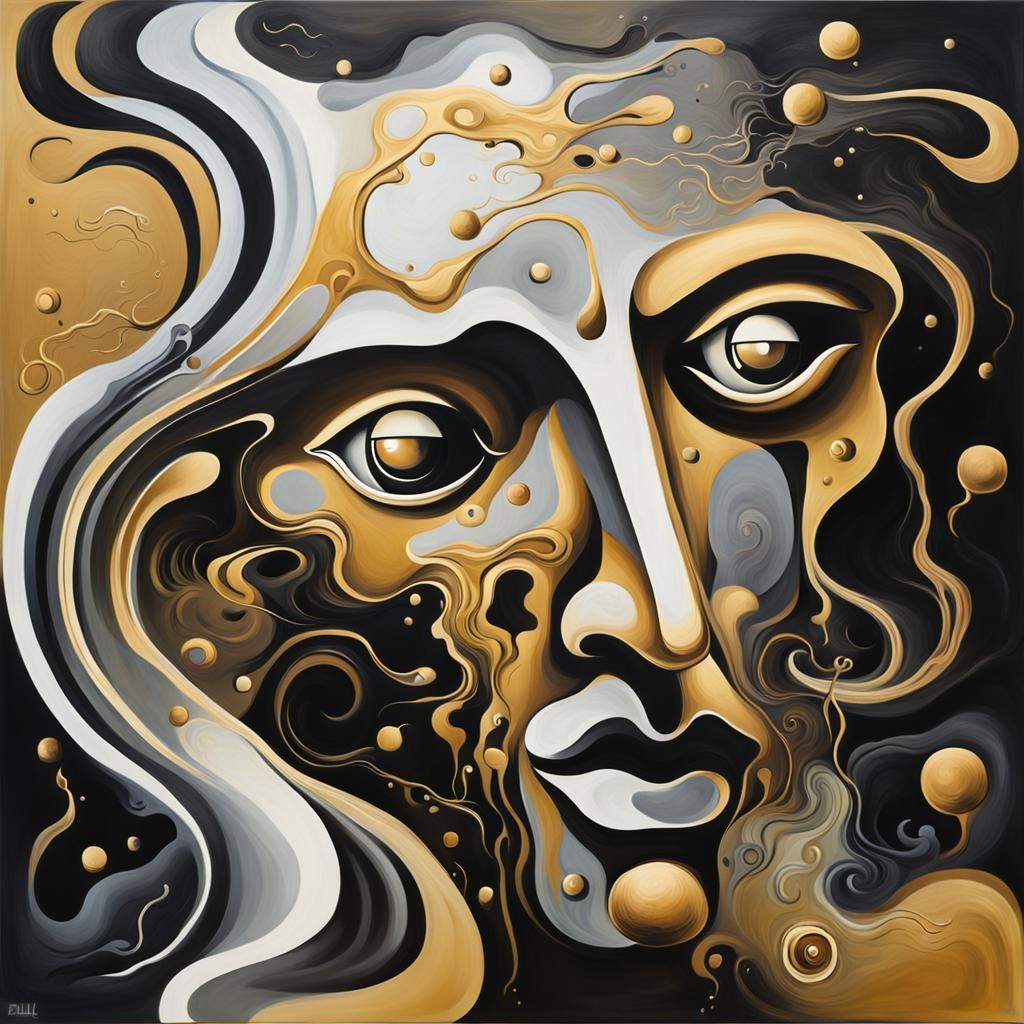 Surreal Abstract Forms with Gold Accents