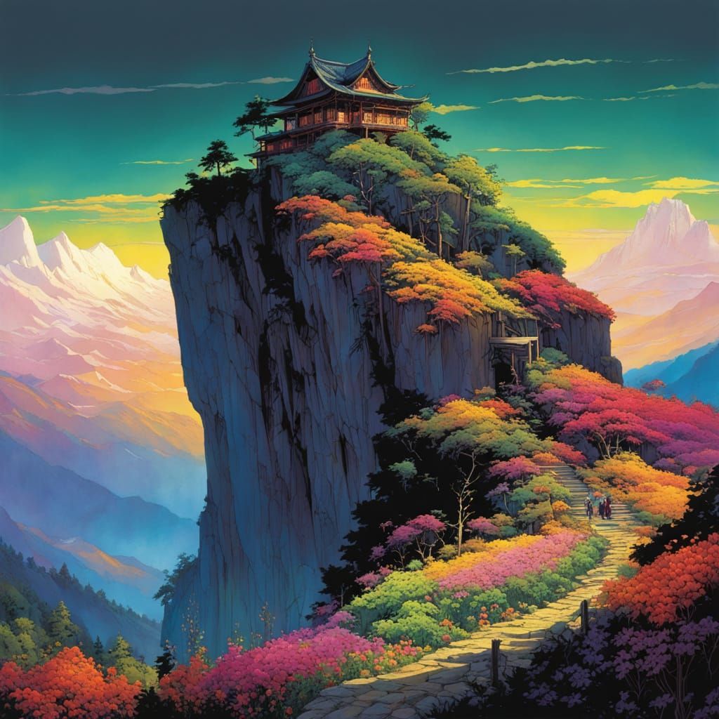 Surreal Anime Landscape with Vibrant Wildflowers