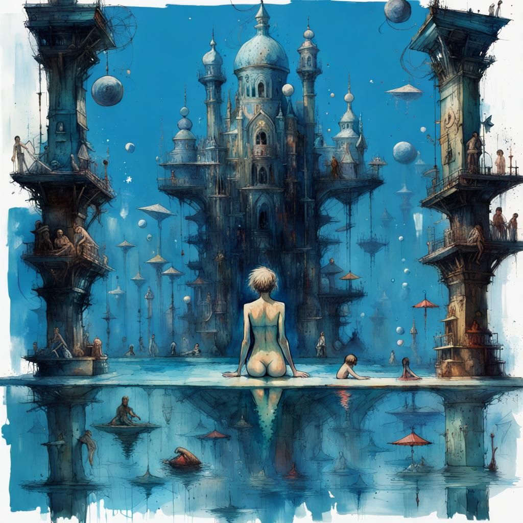 Dark Fantasy Aquapark Collage Art