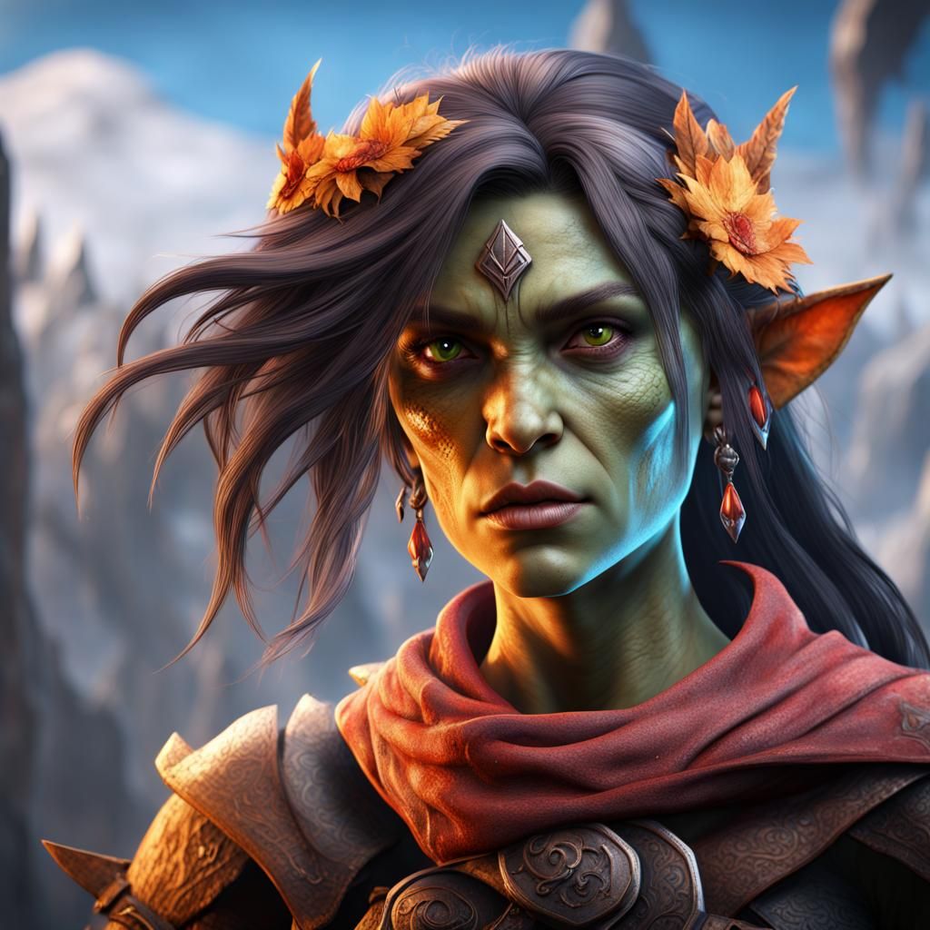 Fantasy Half-Orc Girl in Detailed Matte Painting