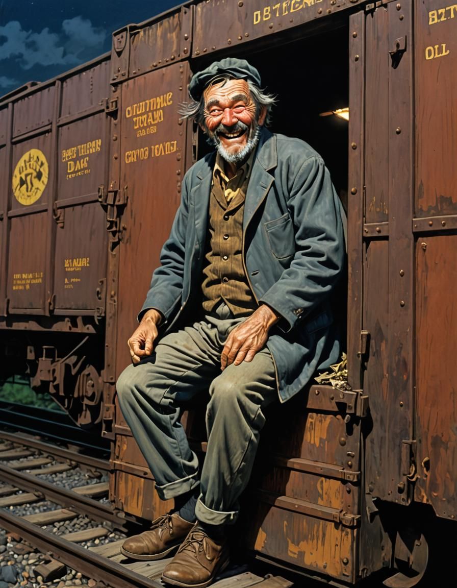 Grinning Hobo on Midnight Train, Anime Style