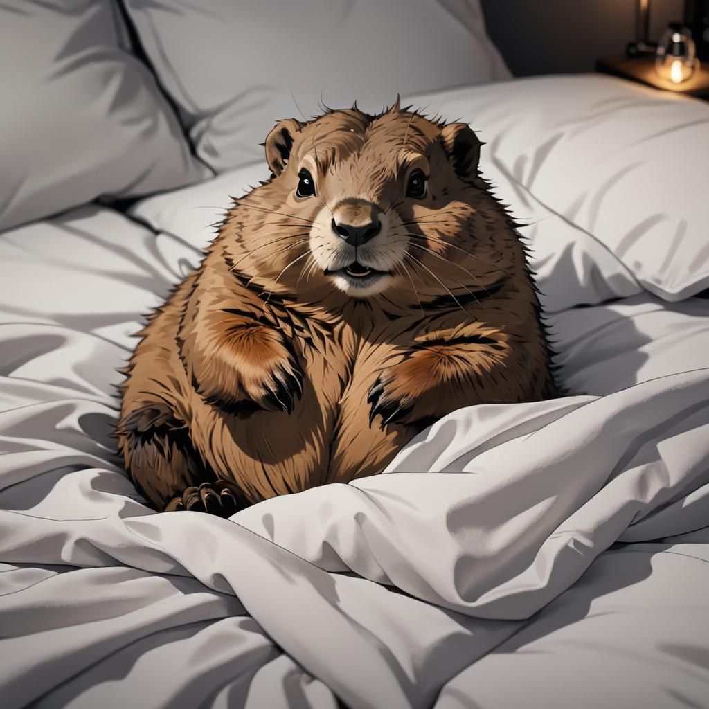 Cute Groundhog Lounging in Anime Style