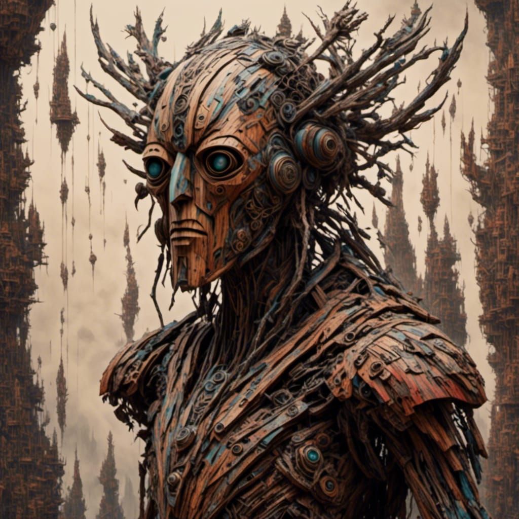 Hyperrealistic Wood Golem in Dynamic Pose