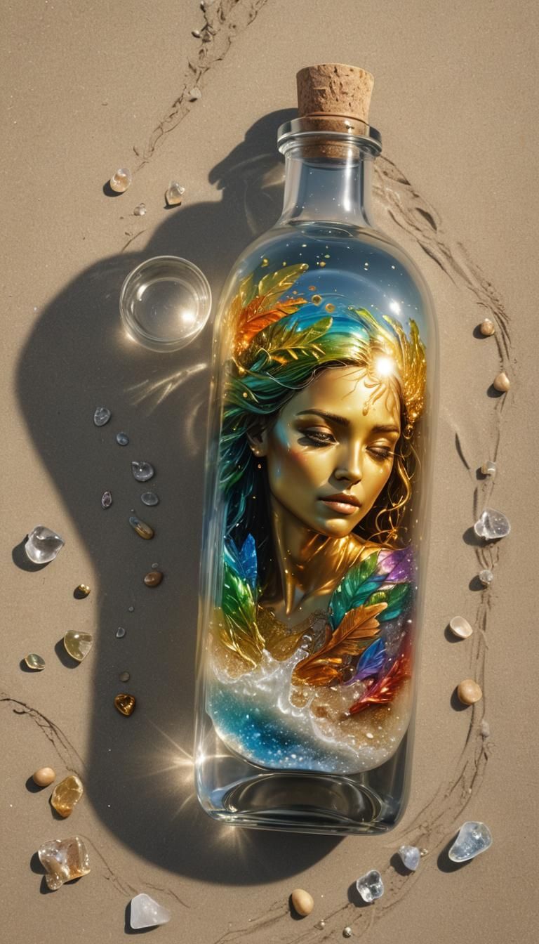 Golden Fairy on Beach with Rainbow Dust