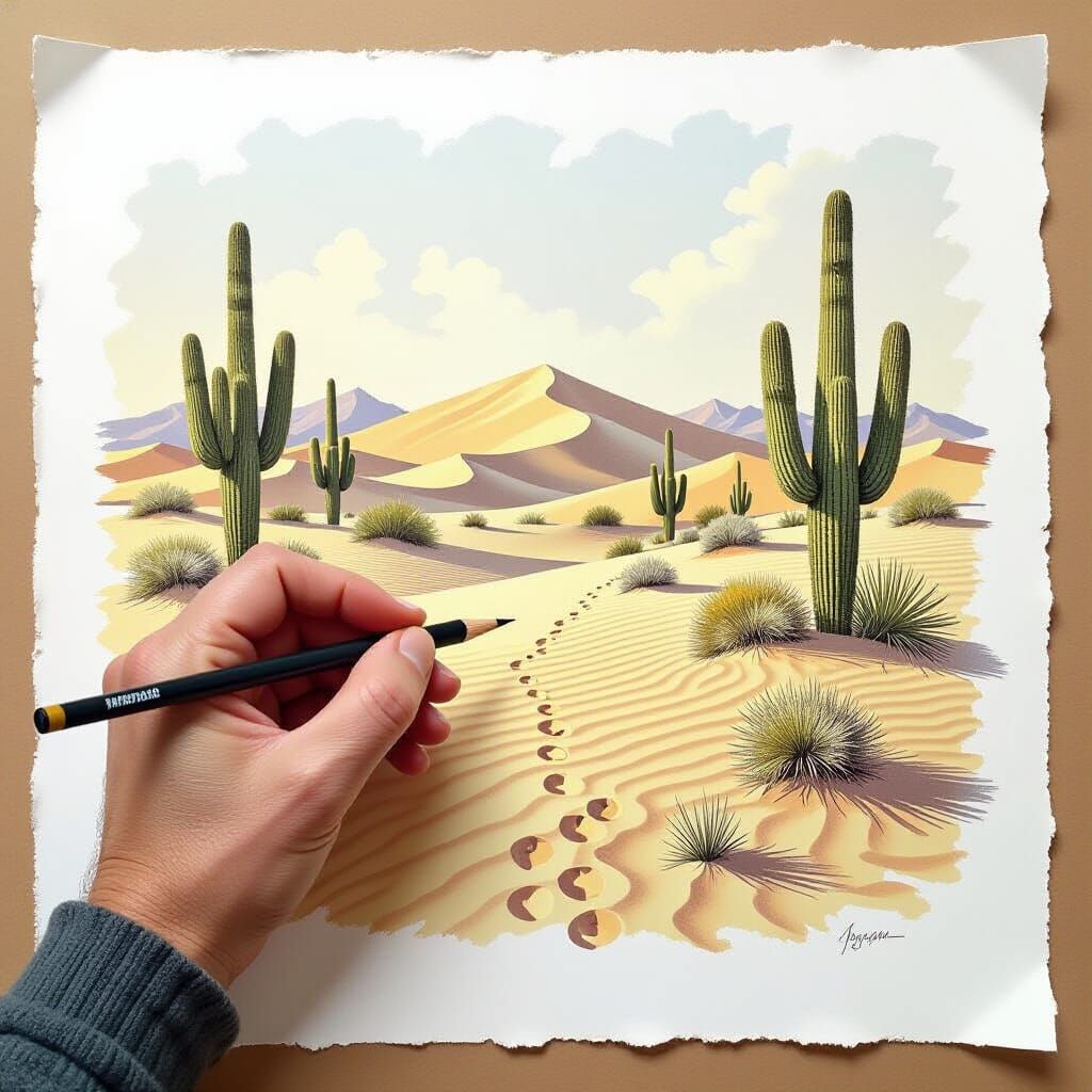 Hand Drawing Desert Landscape in Realistic Style