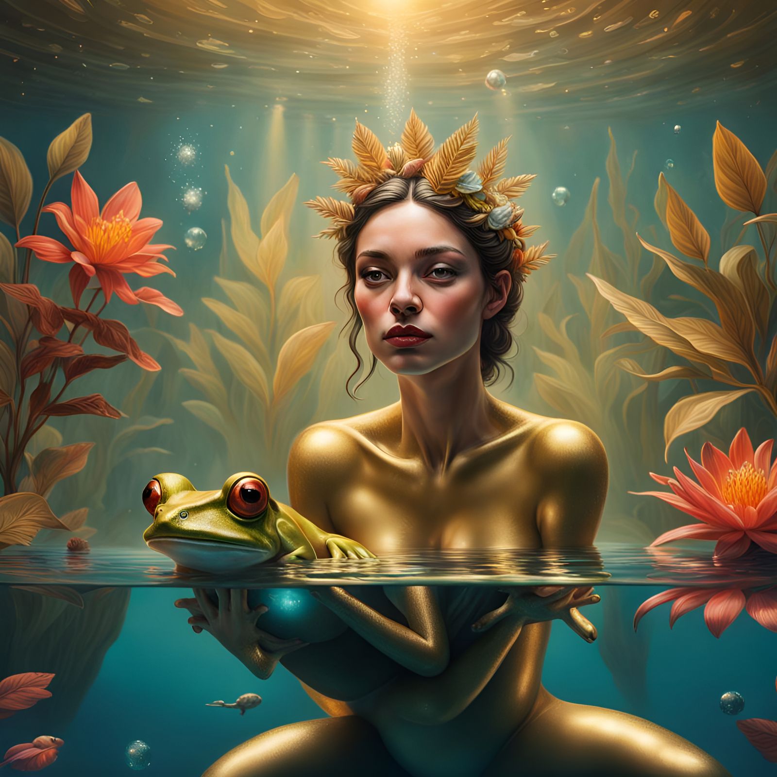 Underwater Crystal Frog and Fairy in Gold Lake
