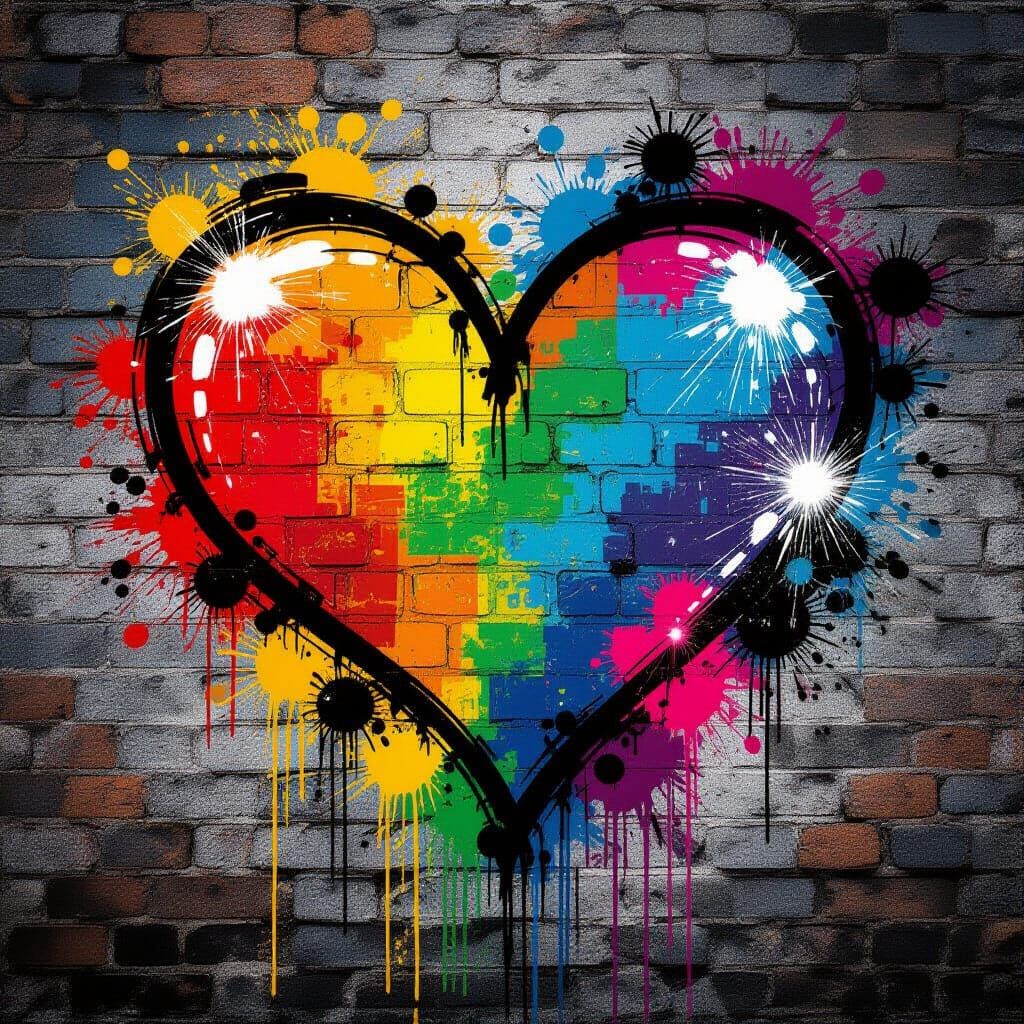 Vibrant Heart Paint Splatter Graffiti Art