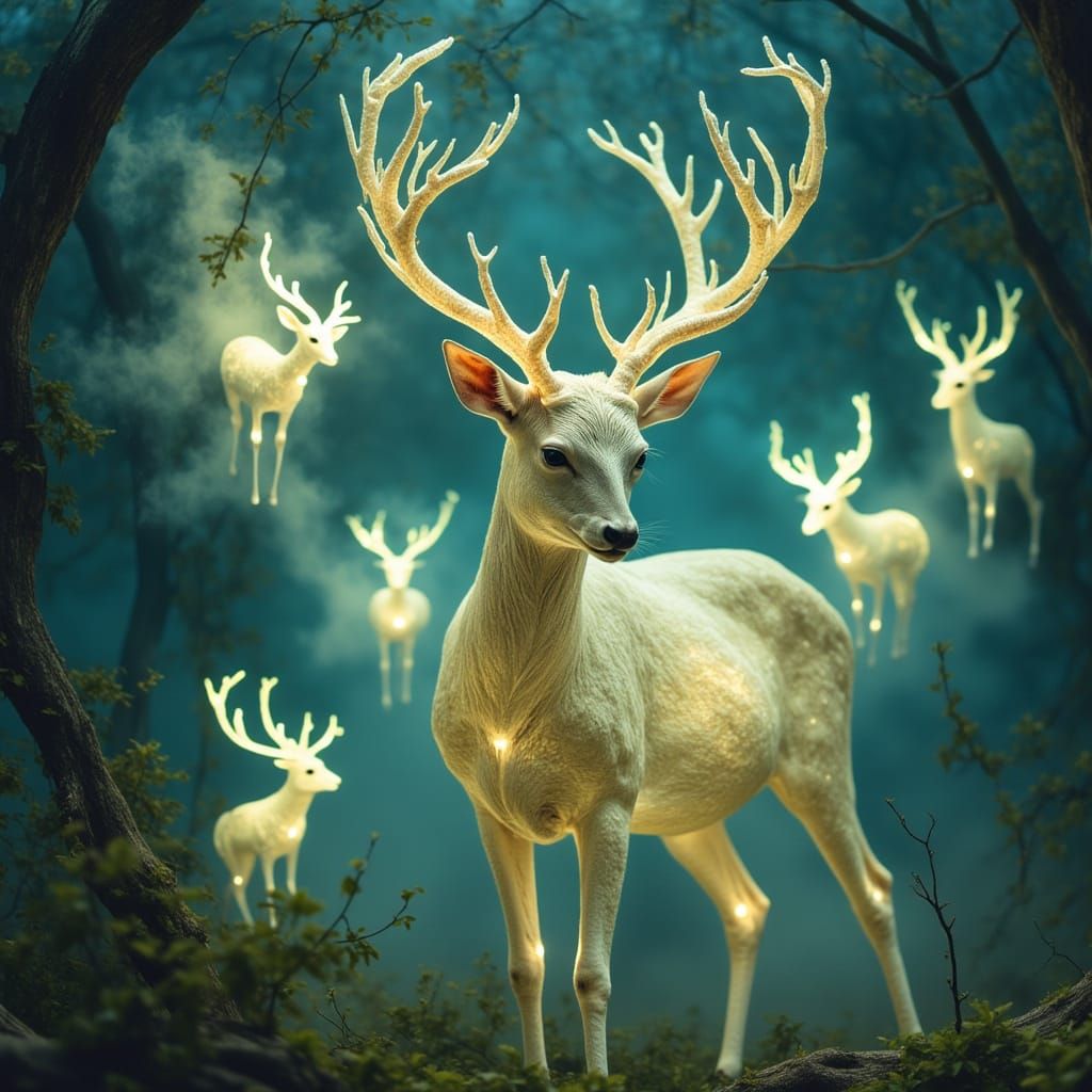 Mystical Deer with Glowing Markings in Ethereal Dreamscape