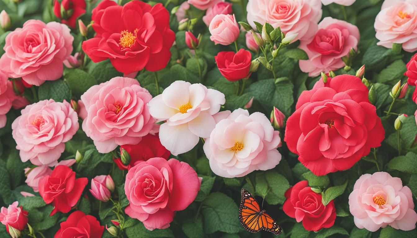 Colorful Flower Garden with Roses and Tulips