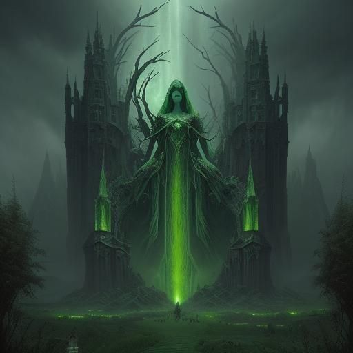 Green Witch Book in a Dramatic Digital Painting