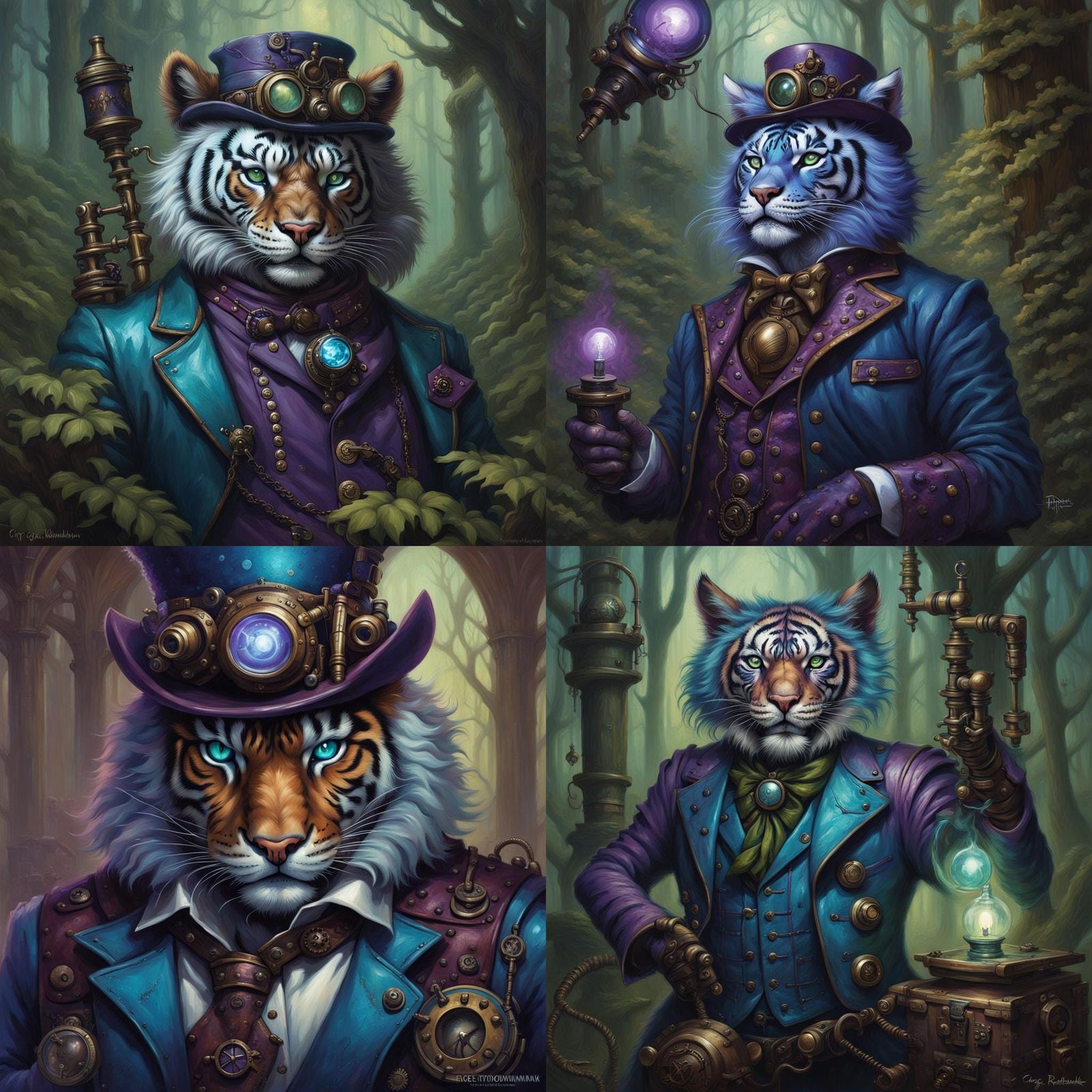 Steampunk Lion-Tiger in Magical Forest