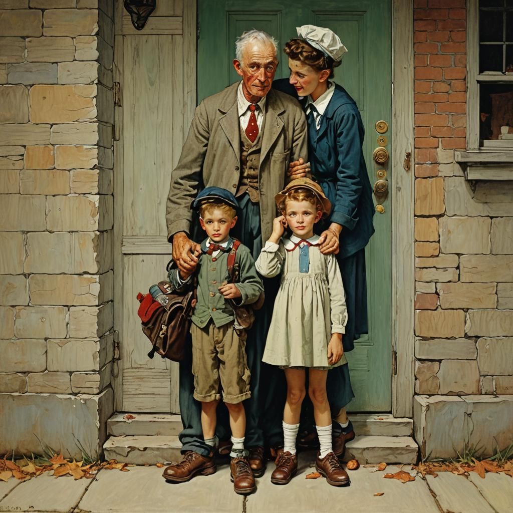 Norman Rockwell style - kids at gramps house