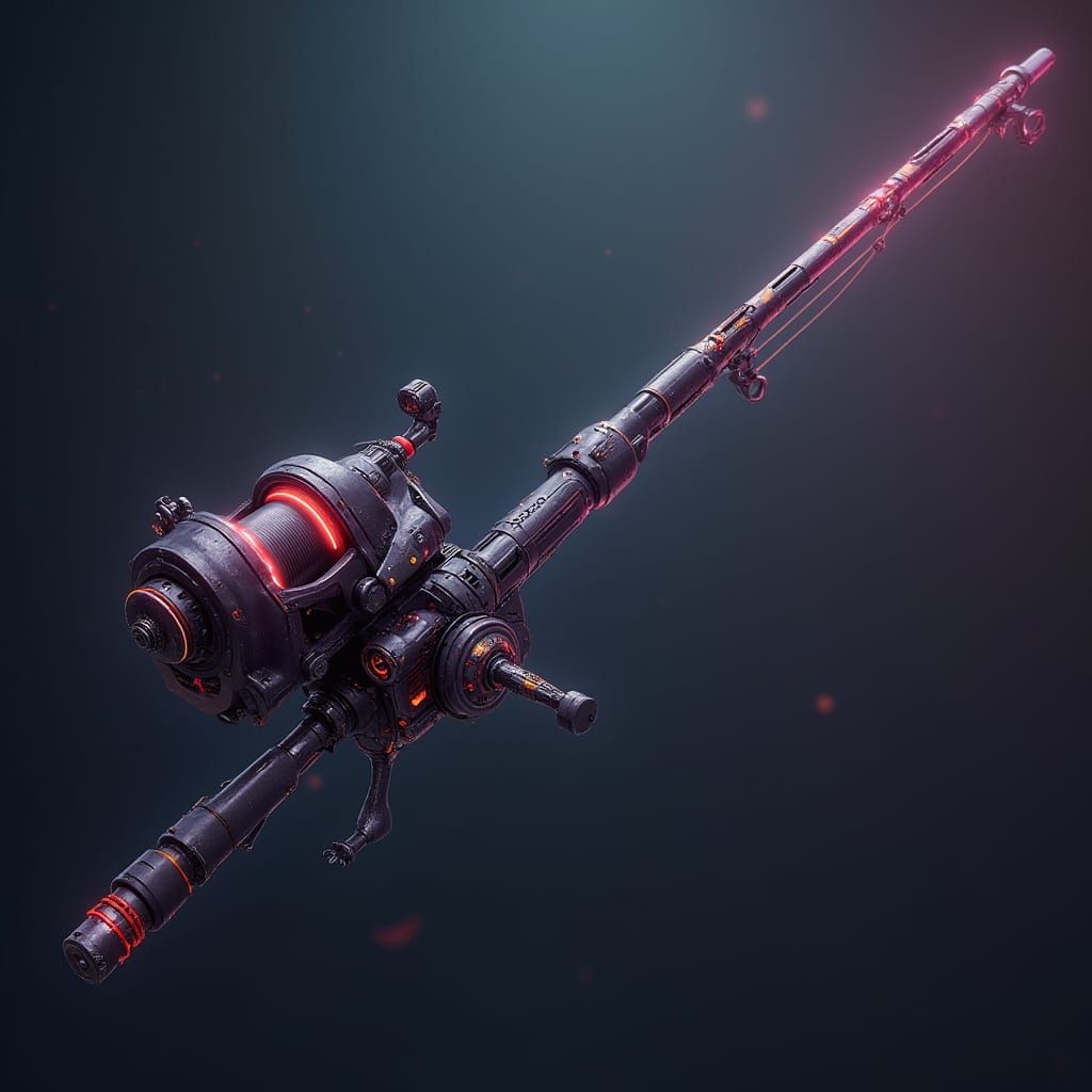 Avant-Garde Fishing Rod Concept in Neon Futurism