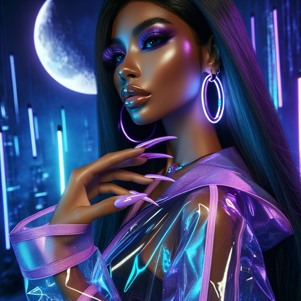 Cyberpunk Beauty with Purple Hair in 4K