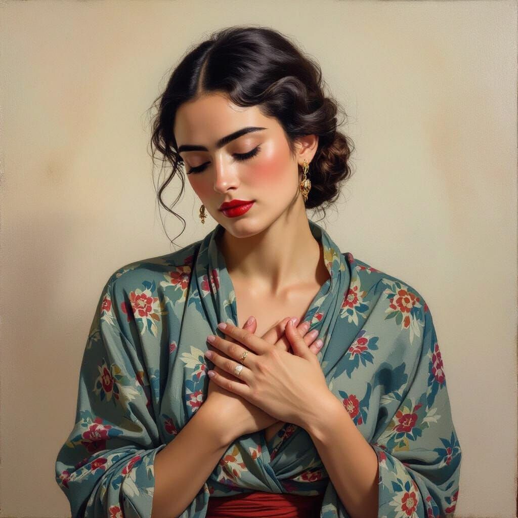 Intimate Portrait of Woman Touching Her Chest