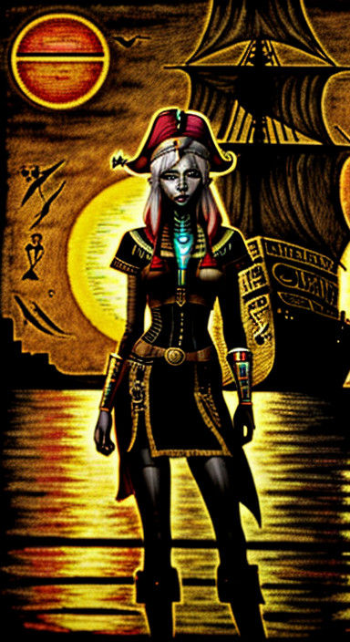 Ethereal Pirate Drow Elf in a Steampunk Sunset