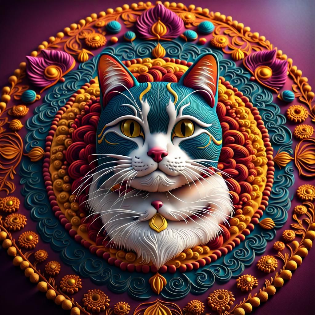 Cat Portrait Rangoli Style