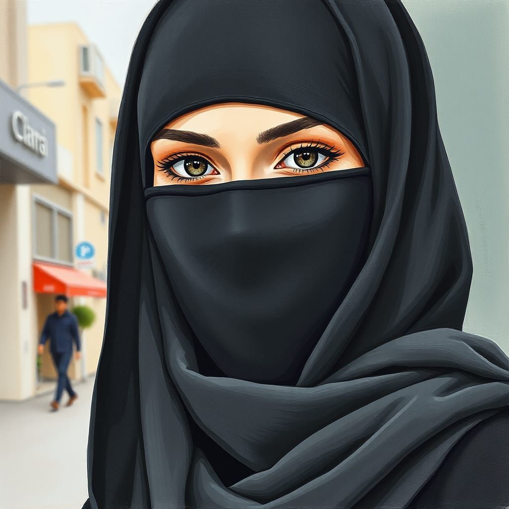 Minimalist Color Pencil Painting of Woman in Niqab