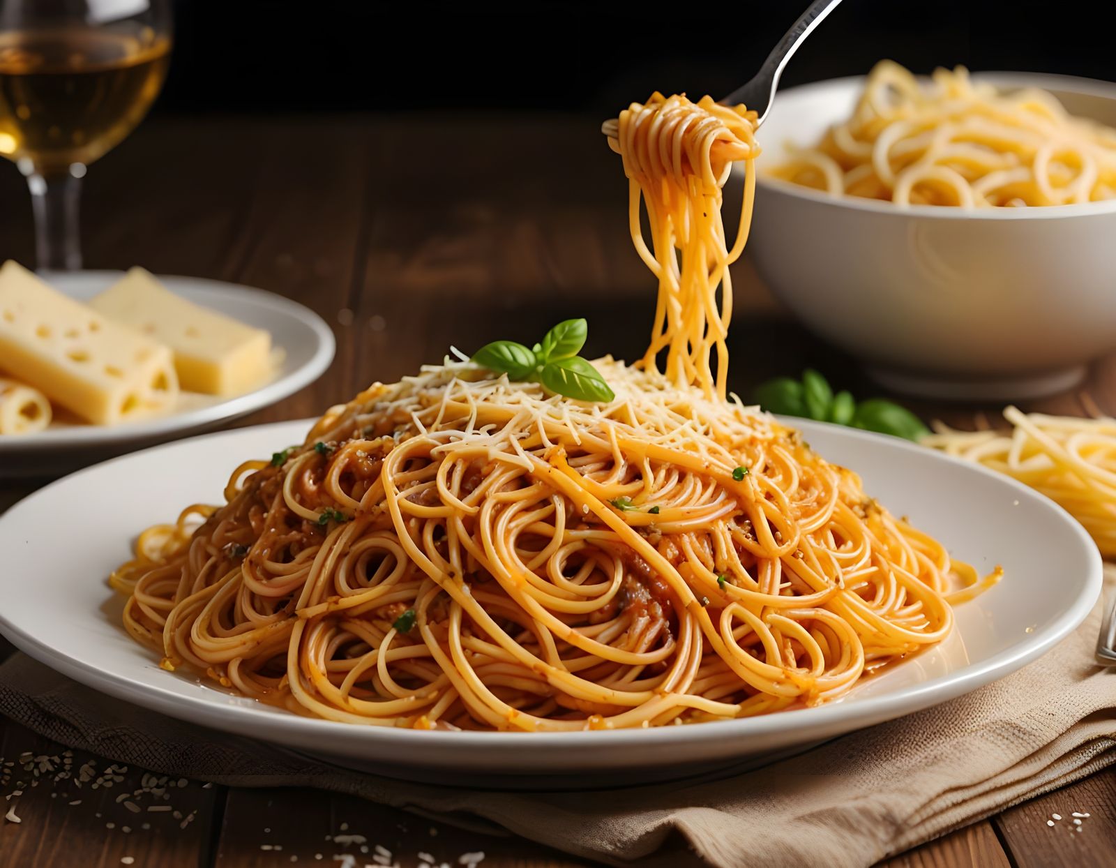 Spaghetti Plate with Cheese Pour