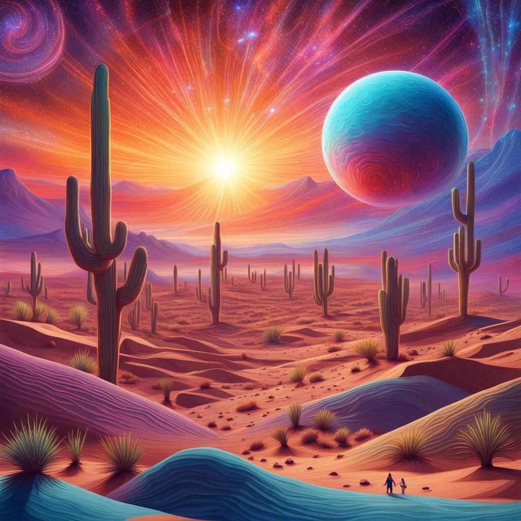 Cosmic Desert Sunrise: Holographic Mixed Media