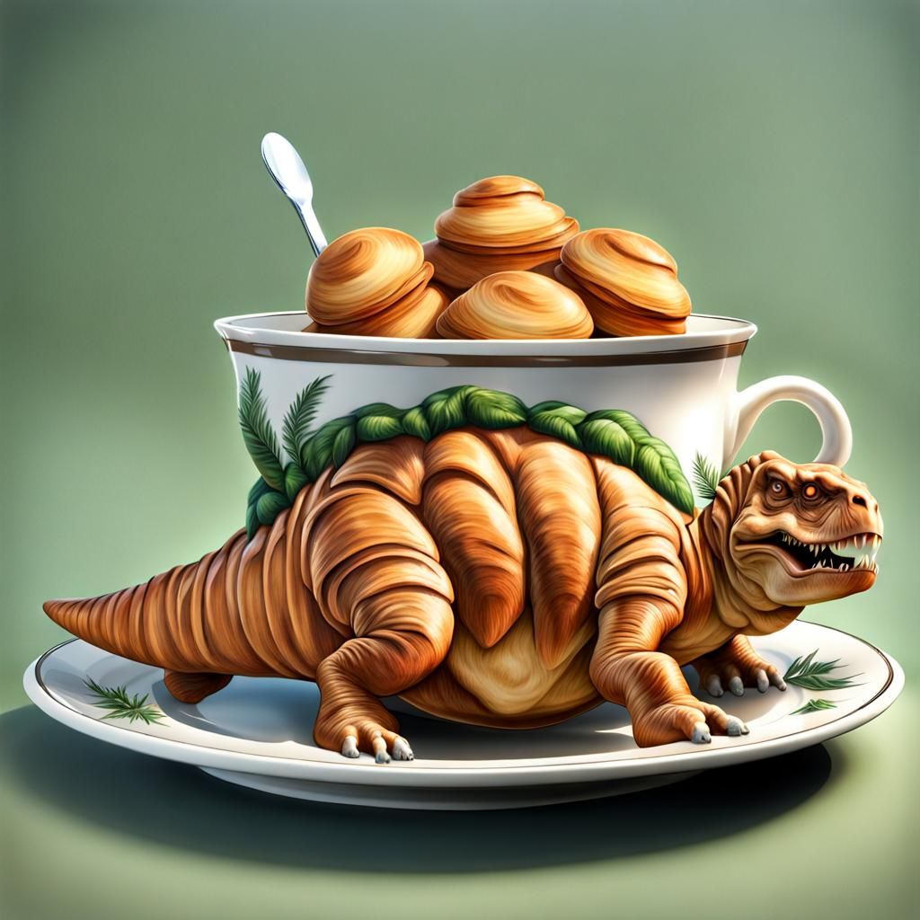 Croissant Dinosaur T-Rex on Tea Plate