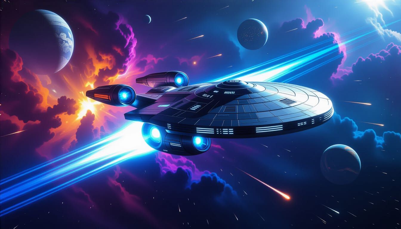 Majestic Starship Soaring Through Space