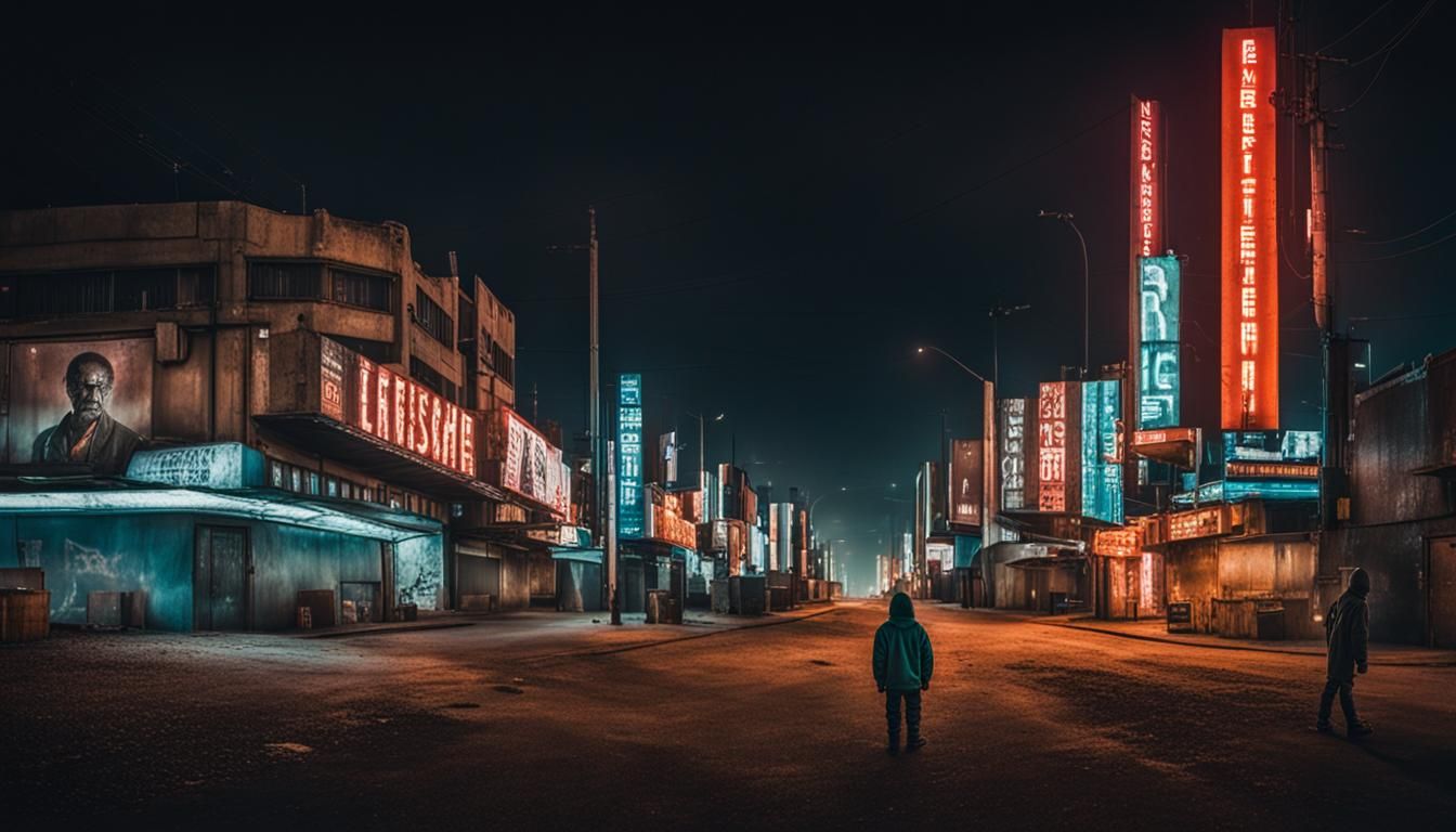 Martian City Street at Night in Neon Lights