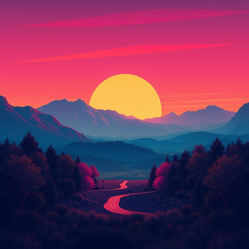 Vibrant Twilight Landscape with Bauhaus Elements as Digital ...