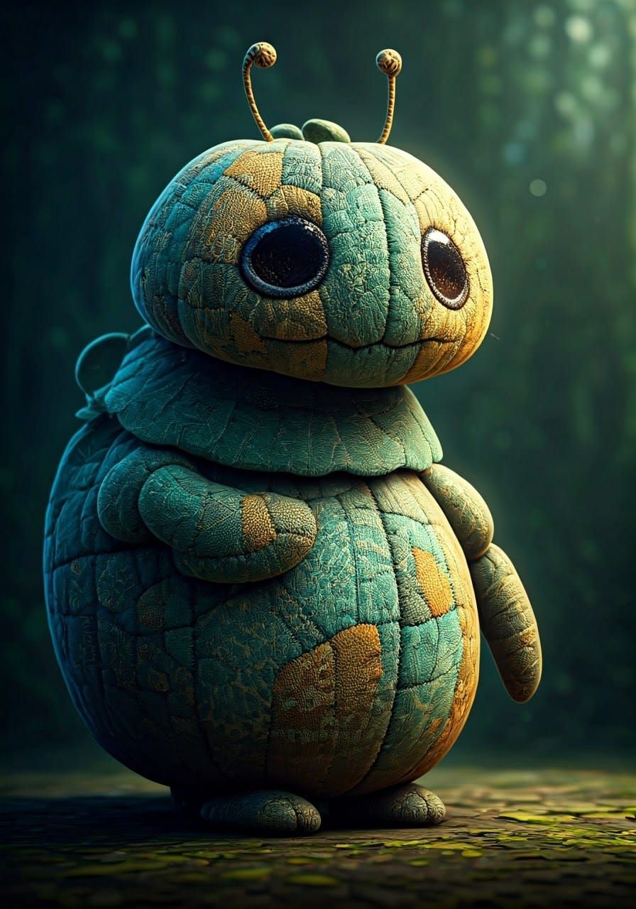 Patchwork Creatures Climb Fabric Tree: CGI Fantasy Art