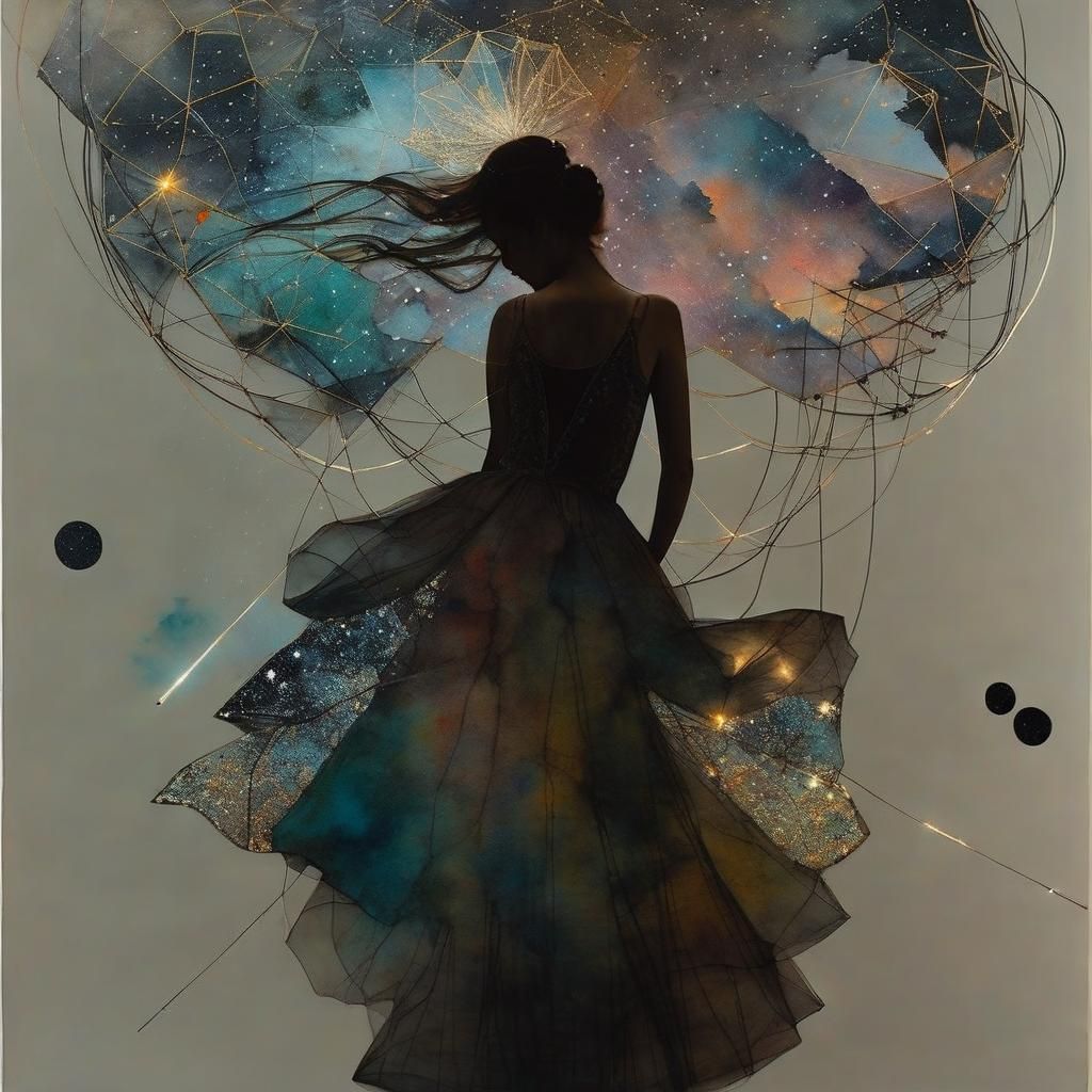 Ballerina Double Exposure with Floral Night Sky