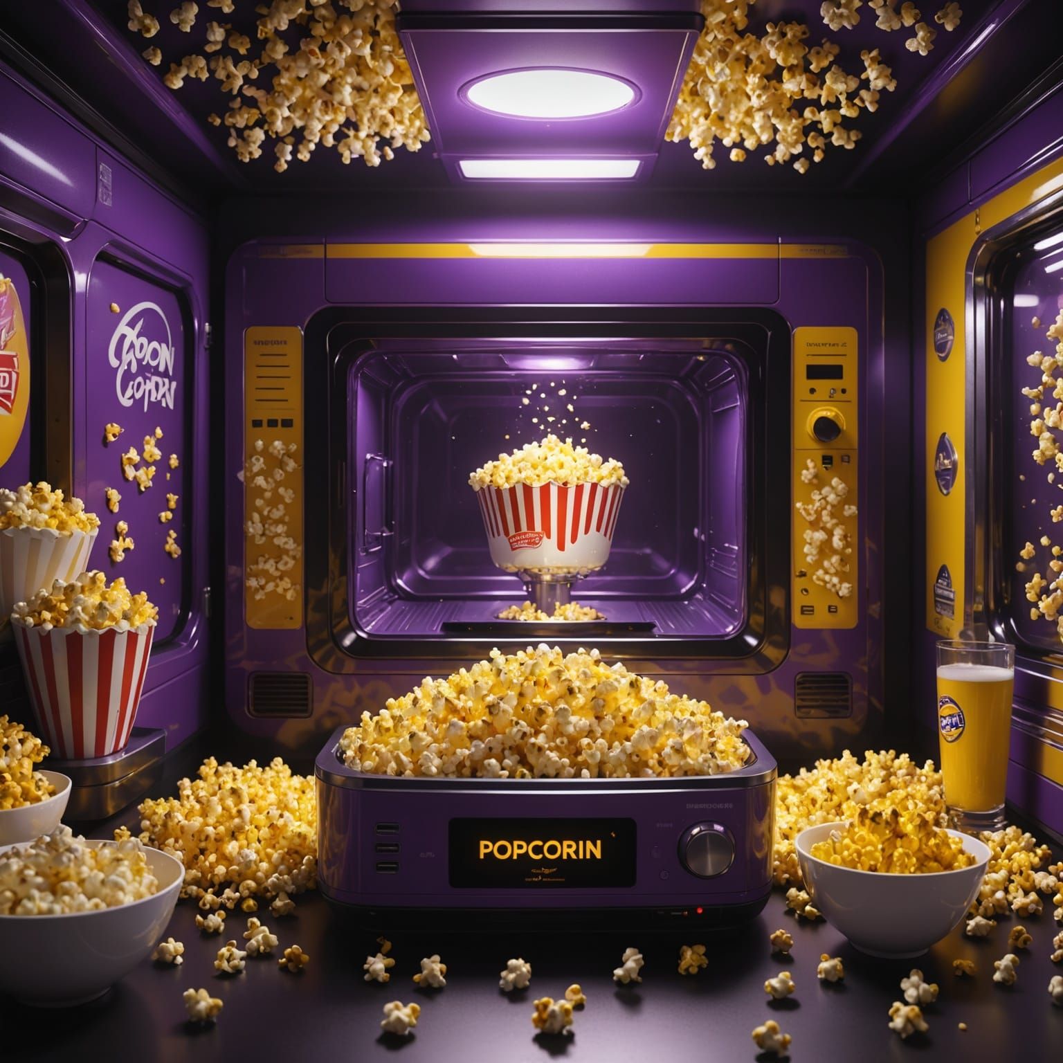 Popcorn having a huge dance party in the microwave