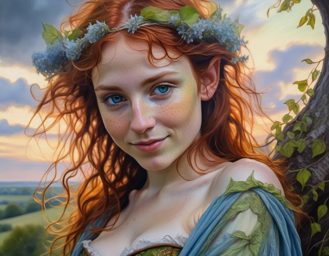 Ethereal Elf Portrait in Renaissance Style Oil