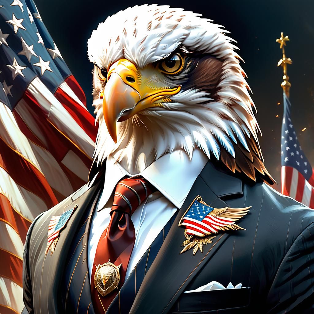 Bald Eagle in Suit: Dark Academia Digital Art