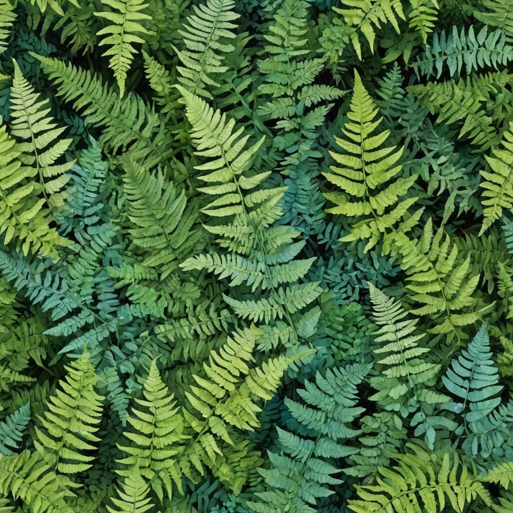 Abstract Fern Fronds in Green Shades